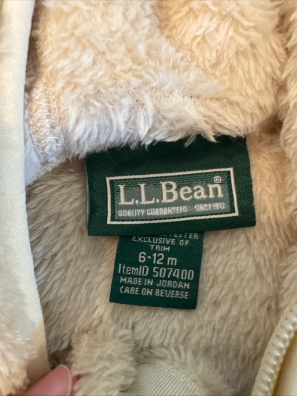 LL Bean Baby Bear Full Zip Sherpa 6-12 Mo Beige Fleece Bunting Snowsuit